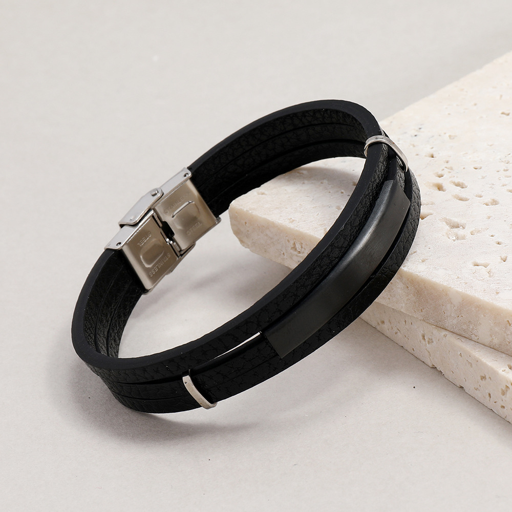 19g Weight Bangle Classification 1 Piece Quantity Fashion Square Pu Leather Patchwork Men'S Bangle Men Cord & Leather Bracelets