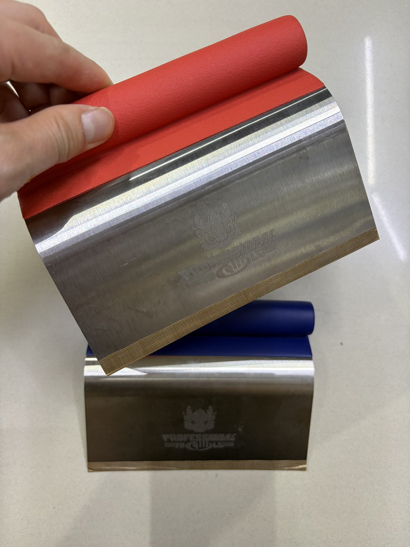 Car film application tool, film insertion tool, curved steel scraper with curved round handle, hard steel scraper, inverted film iron scraper