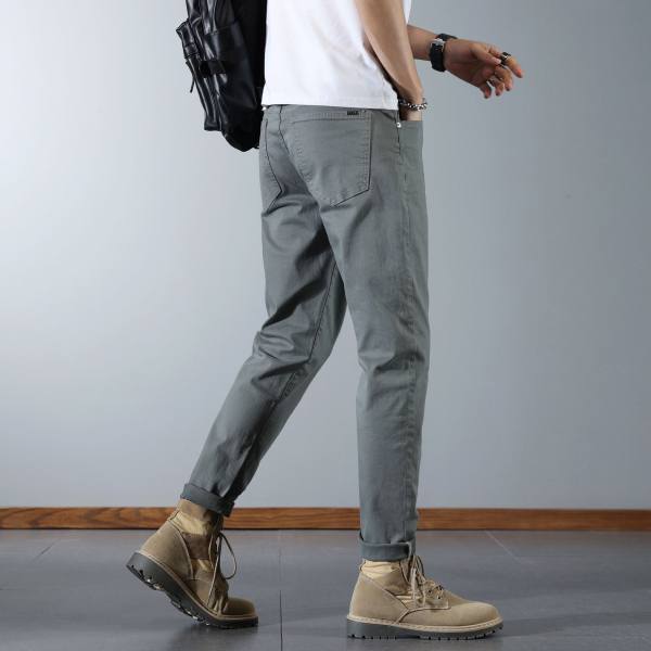 2024 Spring/Summer Men's Cropped Stretch Slim Fit Khaki Casual Jeans Trendy Brand