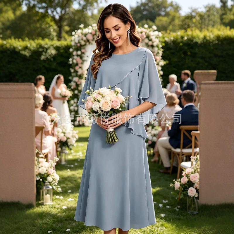 Amazon Elegant Women's Wedding Banquet Evening Dress, Aliexpress European and American Style Everyday Wearable Mother's Dress Set