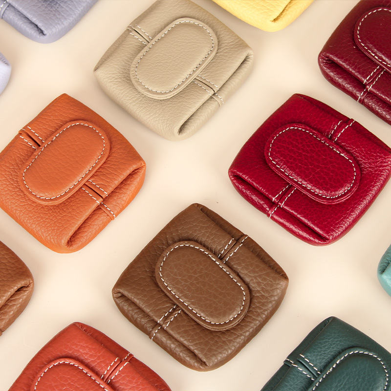 Monedero de cuero genuino primera capa de piel de vaca mini billetera de almacenamiento clave transfronteriza pequeña billetera de piel de vaca de las mujeres