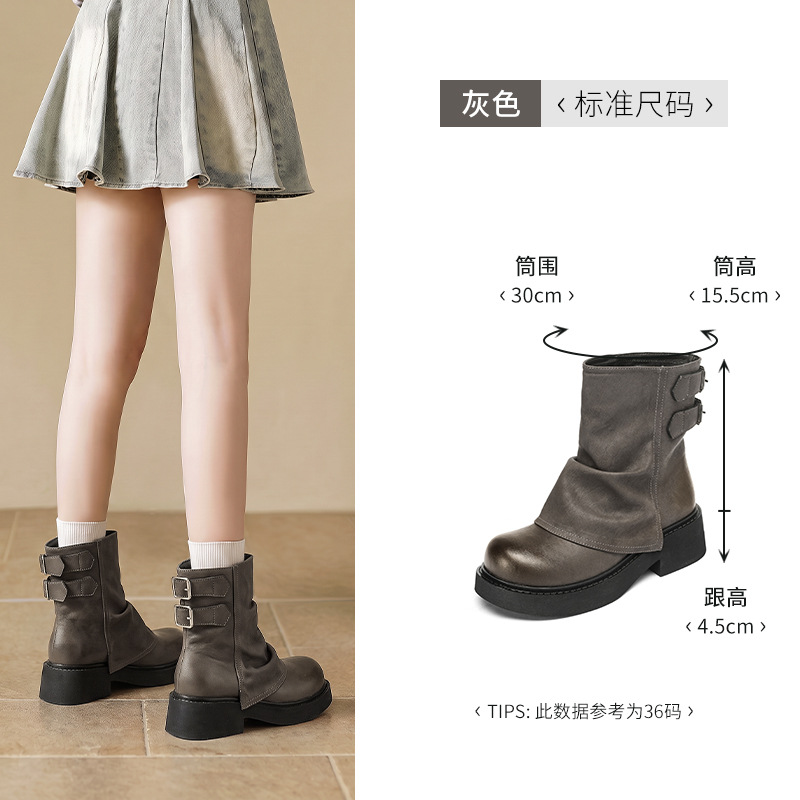 2026 nuevo otoño con suela gruesa británica botas de caballero, botas cortas montadas de pantalones marrones