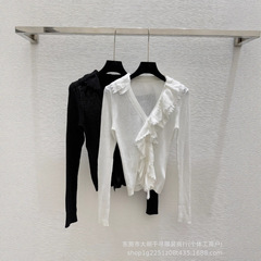 25早秋新款南油高定D家时尚高级花边设计V领修身长袖针织衫女上衣