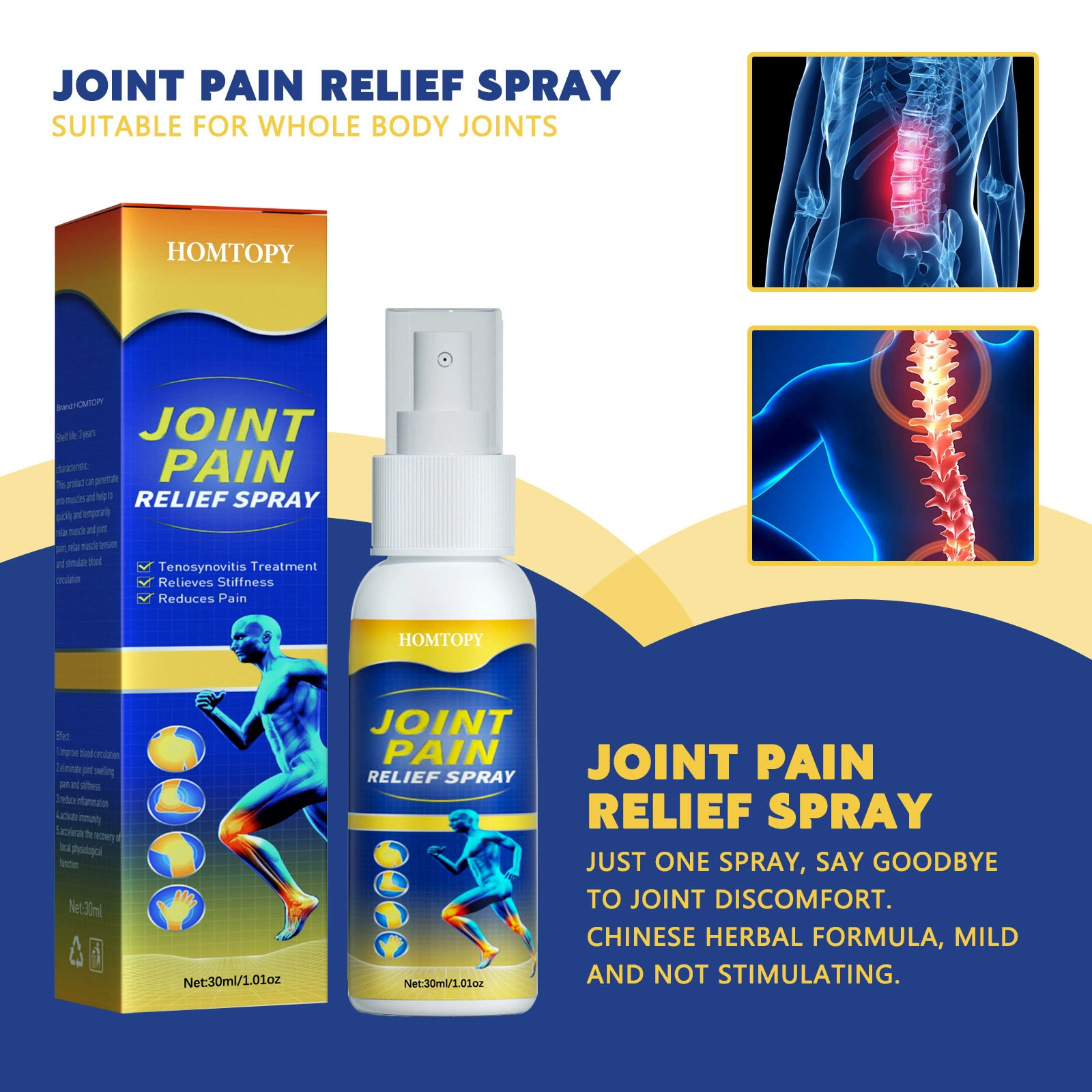 Спрей от боли в суставах трансграничных суставов для облегчения боли в поясничном диске, плечах, шейном отделе позвоночника, поясничном отделе позвоночника, коленях и теле.
