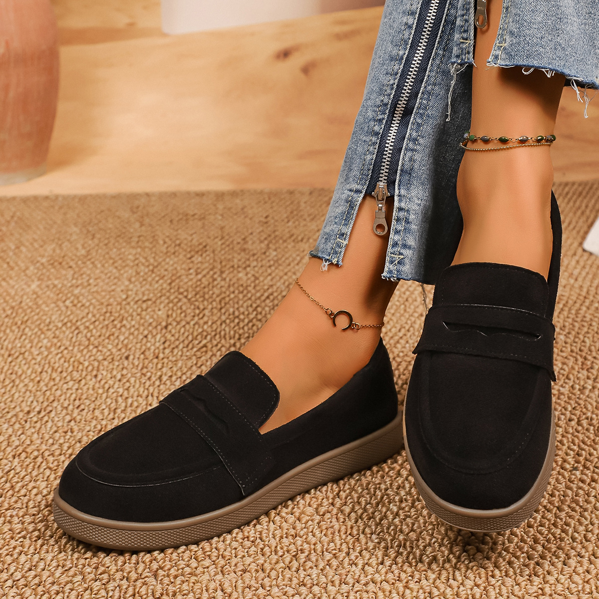 Women's Retro round Toe Thick Sole Slip on Low Top Loafers Spring plus Size Casual Shoes_voghion.com