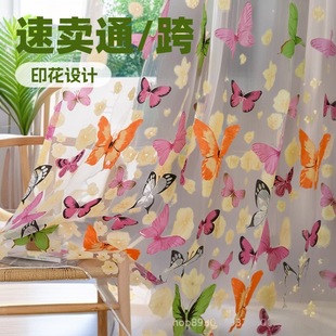 Manufacturer Supplies Large Butterfly Curtains, Gauze Curtains, Burnt/Printed Large Butterfly Window Screens, Finished Curtains, Amazon Wholesale