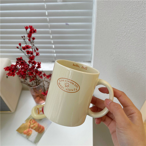 Original homemade cream-colored retro bear mug large-capacity ceramic cup milk breakfast cup couple water cup
