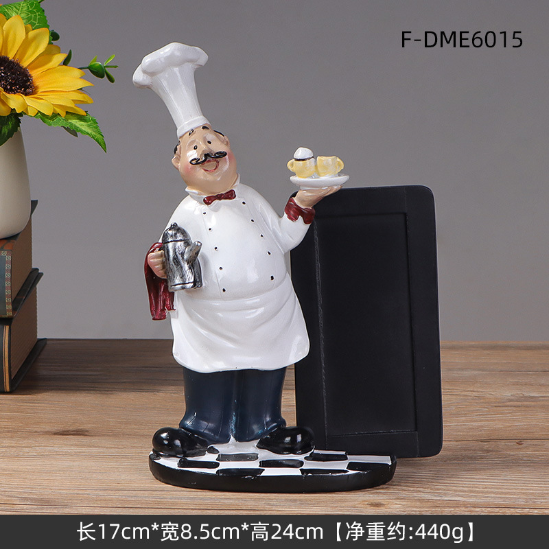 Chef de estilo europeo personaje ornamentos de resina artesanía creativa restaurante chef pizarra de bienvenida placa de comedor decoración creativa