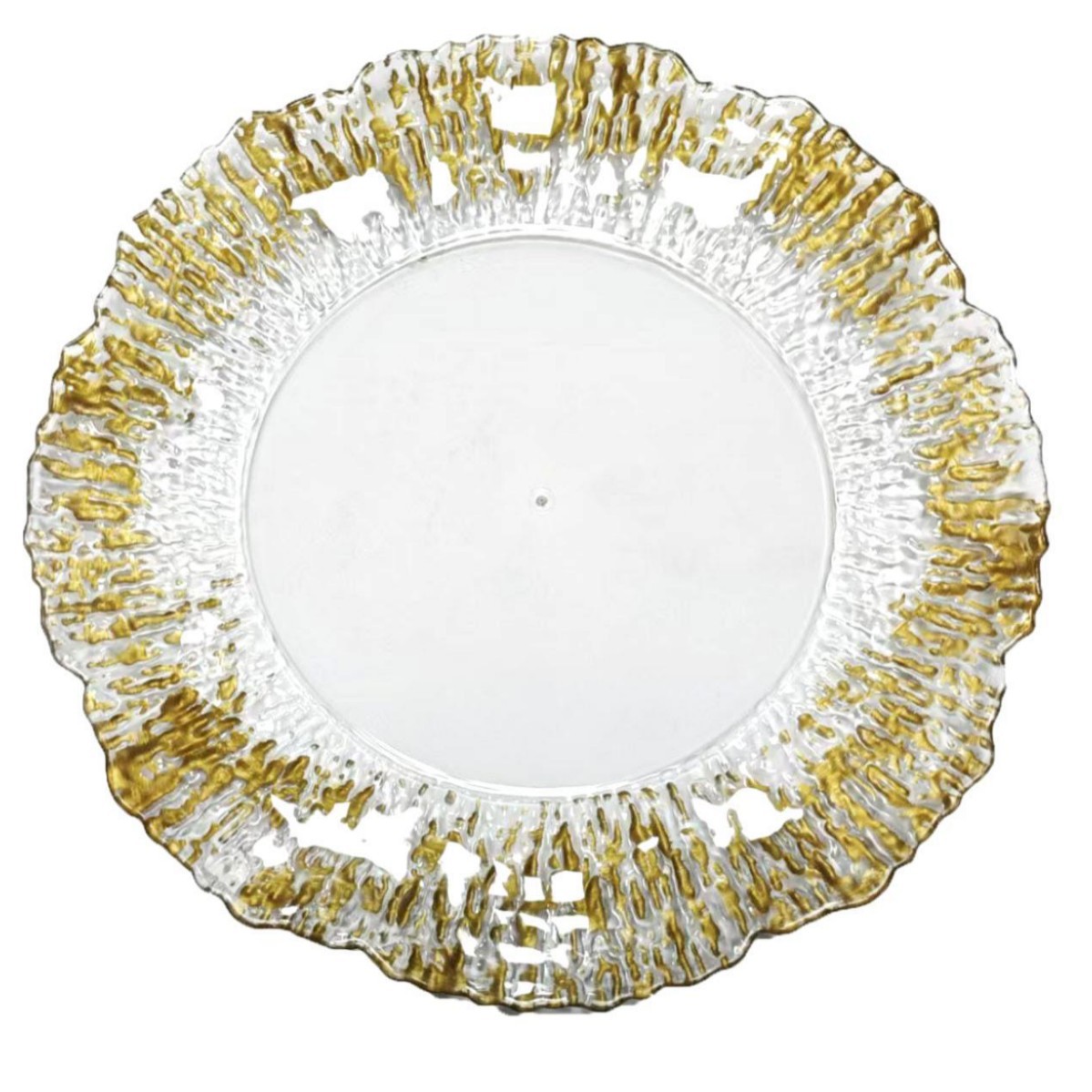 Placa de cargador flor de sol patrón de árbol cristal de plástico chapado en oro bandeja de frutas de plástico cojín de filete de alta calidad