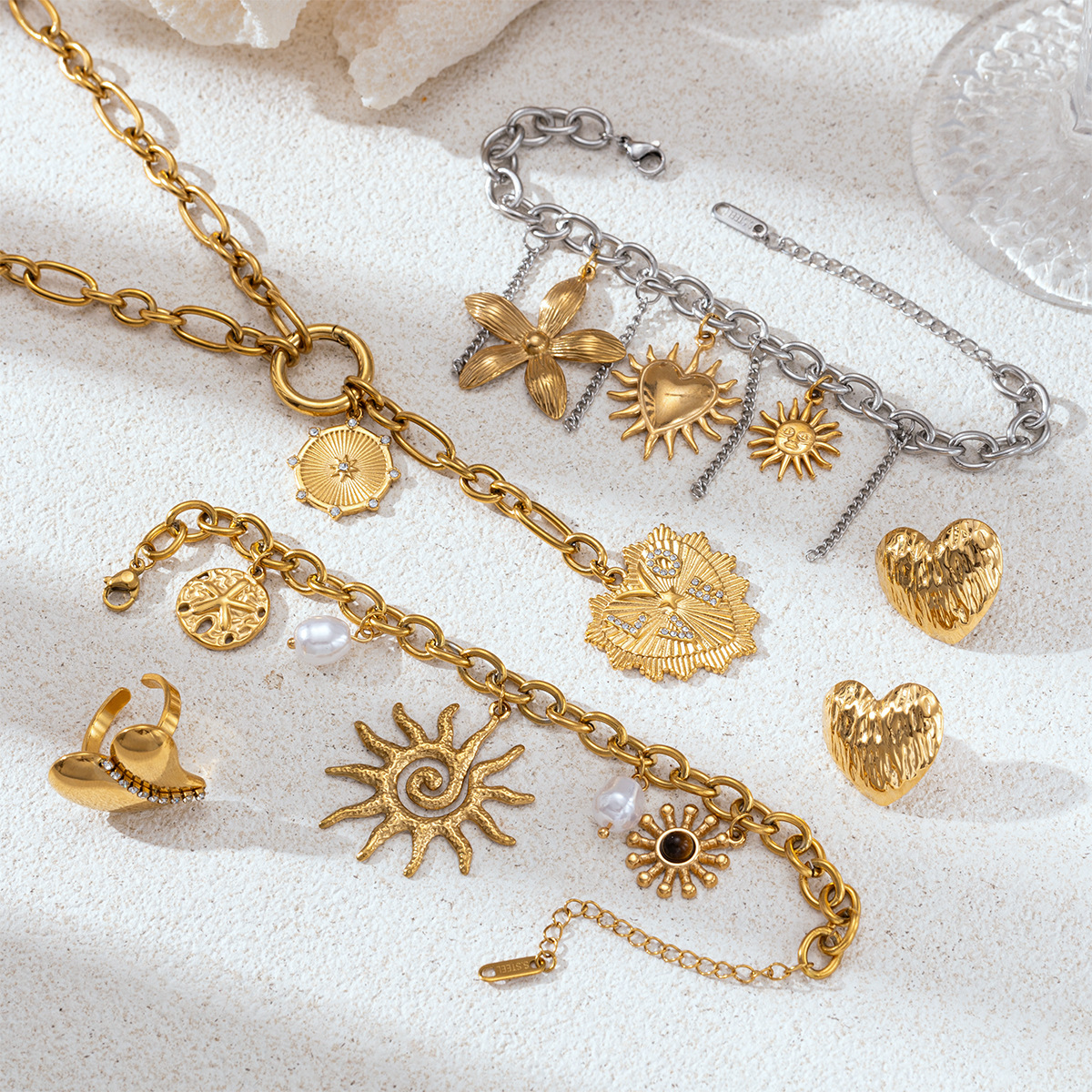 Collar de acero inoxidable TENA lujo ligero de alto nivel de sensación versátil conjunto de joyería de amor del sol ventas calientes transfronterizas mujeres image 3