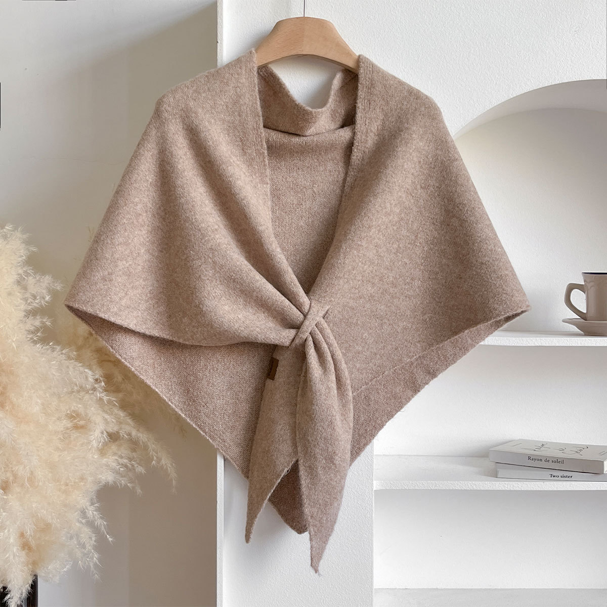 Bufanda Triangular de Lana Estilo Casual 2025 para Mujer, Calentador de Cuello para Otoño e Invierno, Chal Grande de Color Sólido para Habitaciones con Aire Acondicionado.