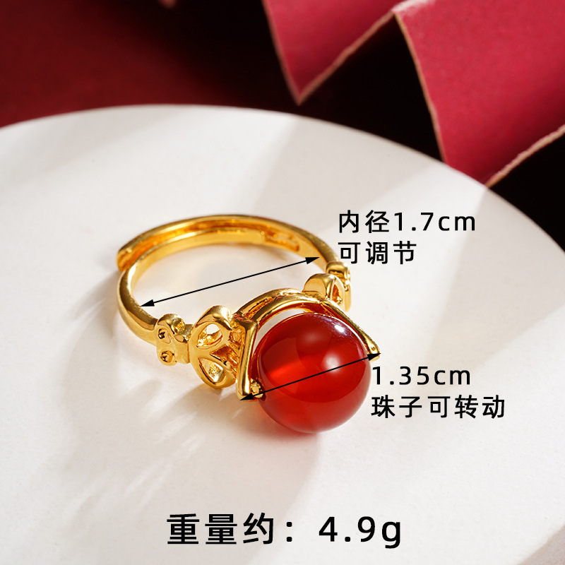 Viejo oro vietnamita estilo nacional retro incrustado de gemas anillo de boca viva lujoso no desvanecerse joyas de alta calidad