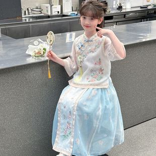 Girls' Hanfu Set 2025 New Summer Outfit Children's Traditional Chinese Style Tang Suit Two-Piece Set