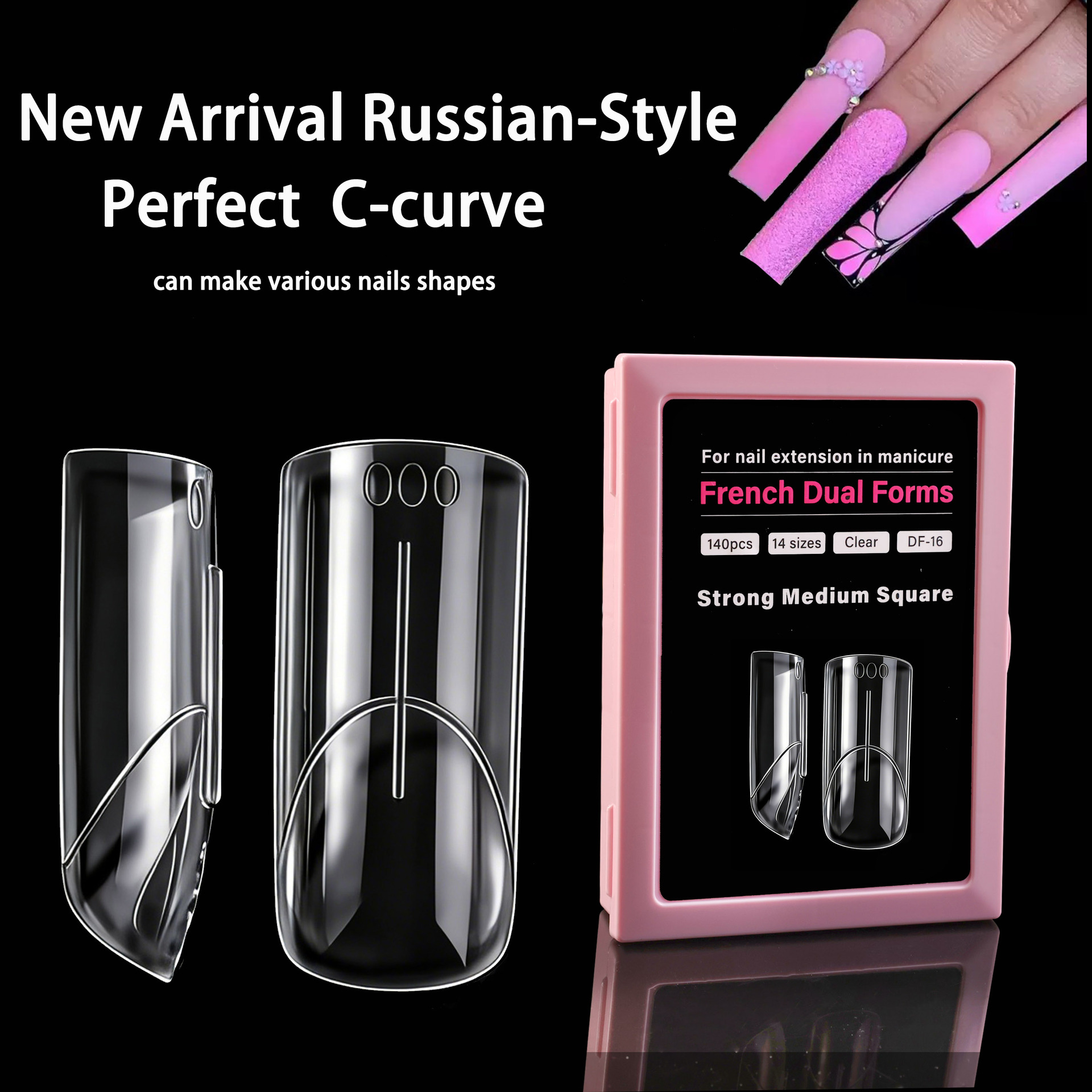 Cross-Border Popular Transparent French Nail Forms, 140-Piece Boxed Set with Scale, Quick Phototherapy 3D Extension Nails