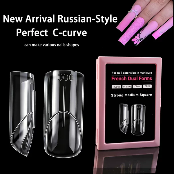 Cross-Border Popular Transparent French Nail Forms, 140-Piece Boxed Set with Scale, Quick Phototherapy 3D Extension Nails