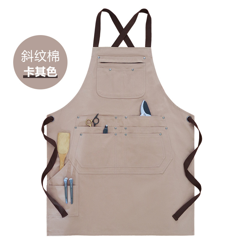 Amazon Twill Algodon Logo Personalizado Multi-bolsillo Herramientas de jardinería Tattoo Barista Trajes de trabajo delantal