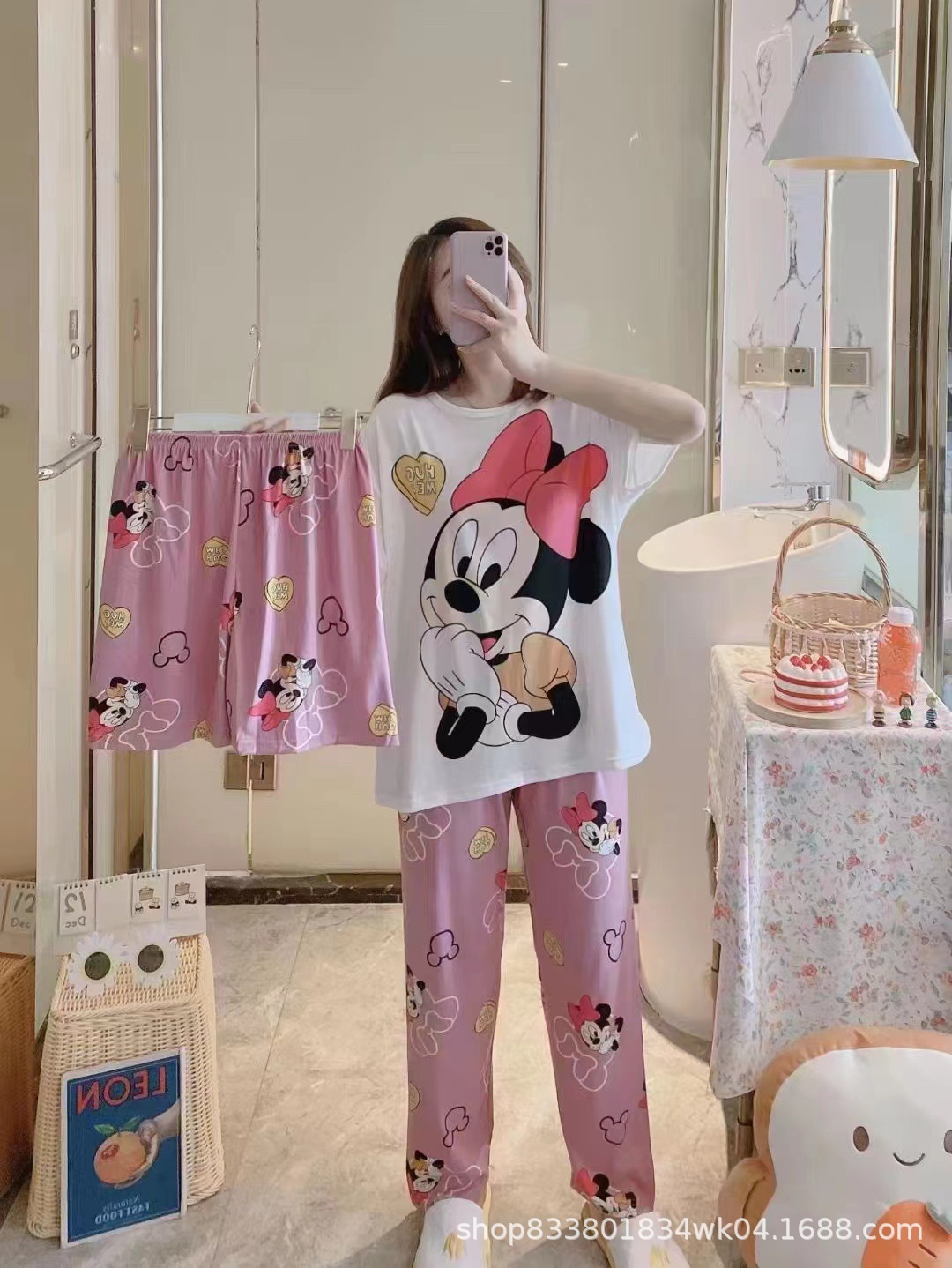 Pijamas transfronterizos de leche de verano pantalones de manga corta tres piezas de dibujos animados lindos ropa de hogar de comercio exterior de labu