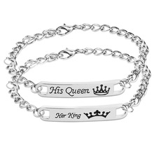 欧美时尚热销情侣刻字百搭手链Her kingHer queenTemu厂家新品