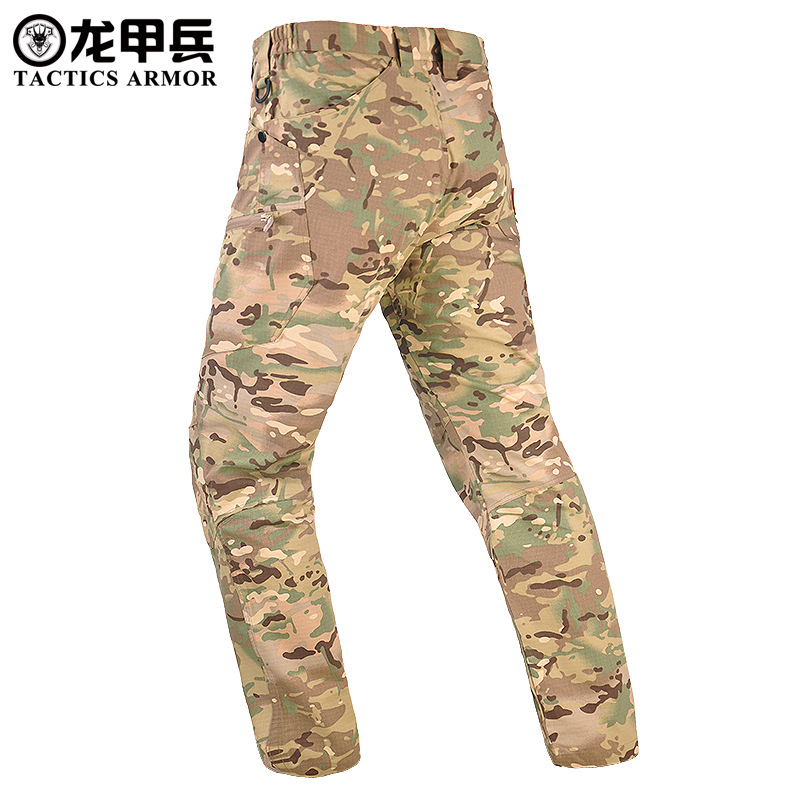 Pantalones tácticos de camuflaje para caminantes al aire libre Hanye Pantalones de entrenamiento delgado para hombres Pantalones de asalto antisalpicaduras Pantalones de varios bolsillos