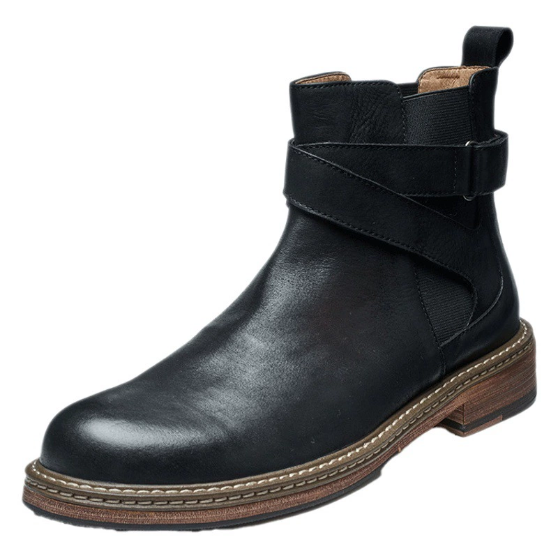 Винтажные рваные кожаные осенне-зимние Ботинки Martin, мужские ботинки челси без шнуровки, универсальные высокие ботинки с круглым носком в британском стиле