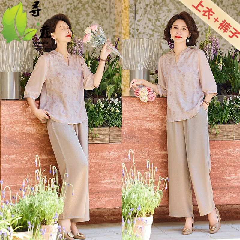 Новый средний и пожилой женский летний тонкий костюм женский 40-60 лет