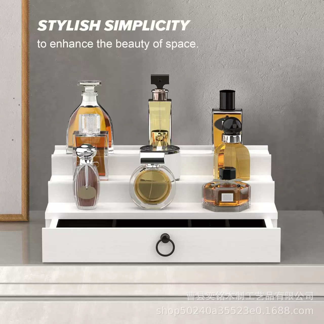 Деревянная многослойная полка для парфюмерии и эфирного масла с выдвижным ящиком, настольный органайзер для косметики и ювелирных изделий, бытовая полка для мелочей из цельного дерева