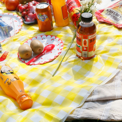 peva printed tablecloth picnic party party tablecloth red, white, yellow and white plaid thickened tablecloth disposable picnic cloth
