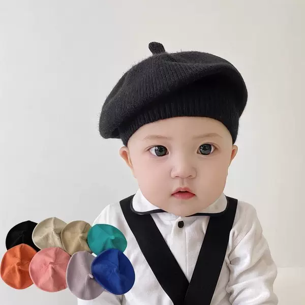 Baby Hat Spring & Fall Thin Baby Beret Men's and Women's Wool Knitted Pure Color Light Plate Autumn and Winter Painter
