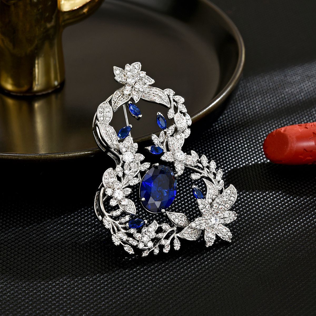 Heavy Jewelry Micro-inlaid Zircon Hundred Flowers Gourd Brooch Luxury Elegant Coat Women's Suit Accessories Corsage