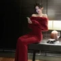 气质秋冬修身红色连衣裙