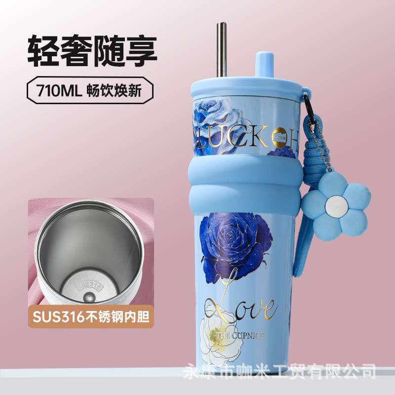 吸管保温杯女士高颜值2025新款大容量陶瓷内胆咖啡水杯子生日礼物|undefined