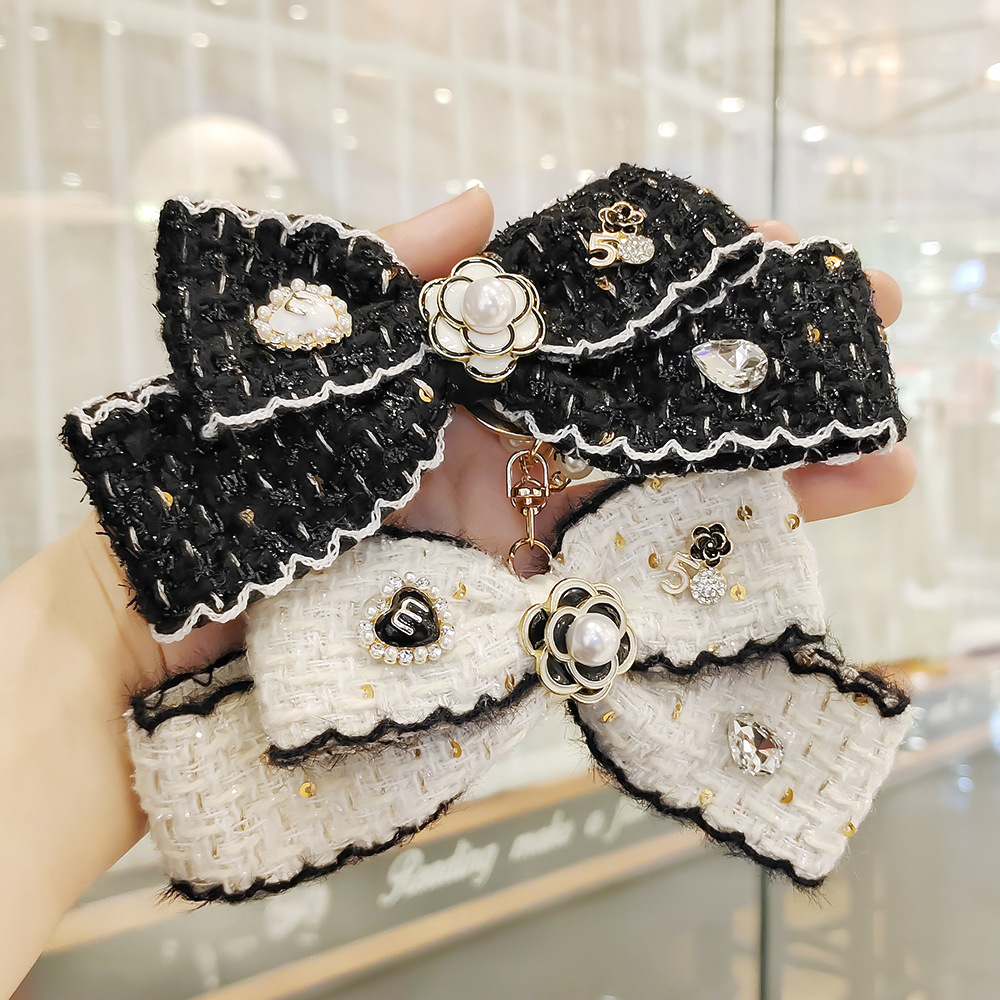 Porte-clés de luxe vintage avec pendentif nœud et perles_voghion.com