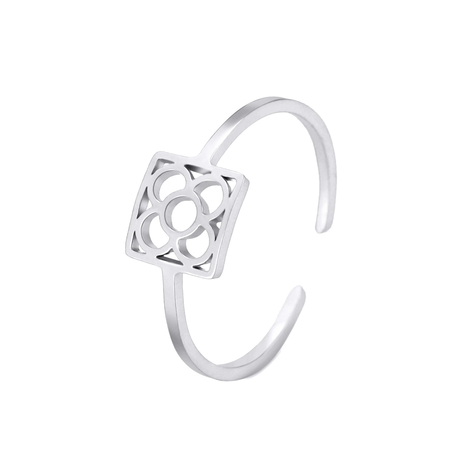 Adjustable ring stainless steel, flowered, simple and elegant design
