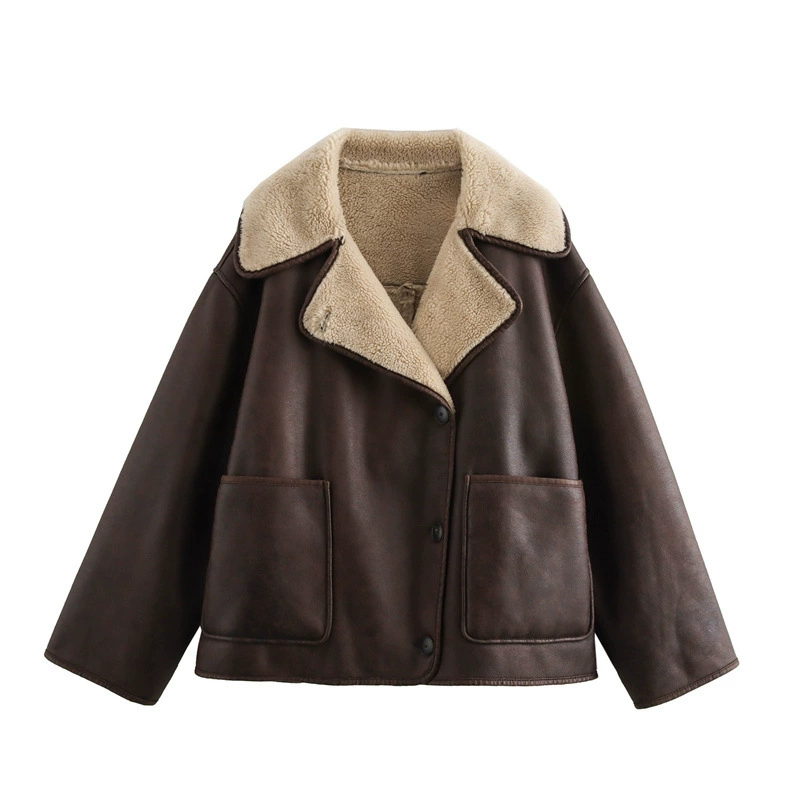 Reversible autumn jacket, European style, double‑sided shearling look, sizes XS–L