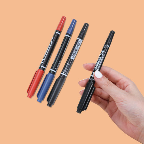 Small double-ended water-based erasable marker pen black red blue art hook line painting marker oil-based non-fading marker pen