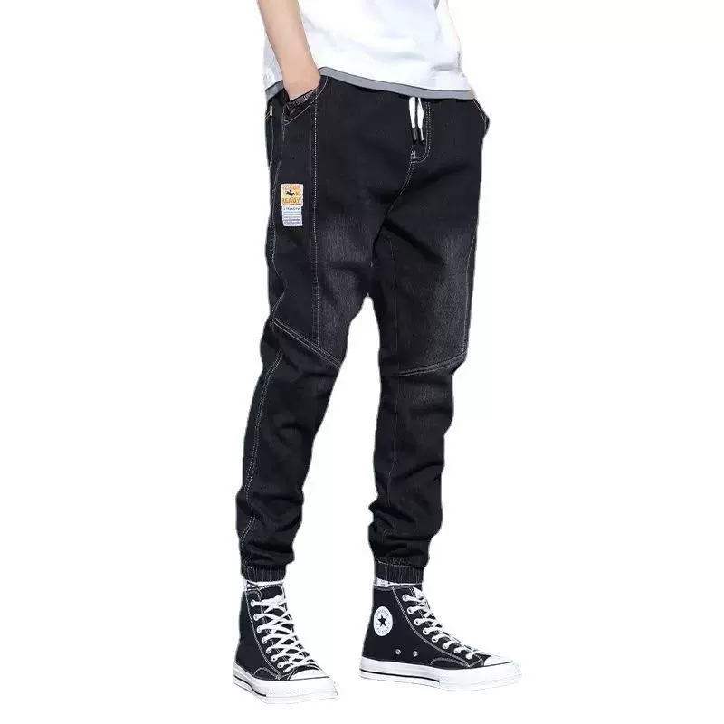 Summer thin trend jeans, casual trousers for elementary school students, drawstring, elastic waist