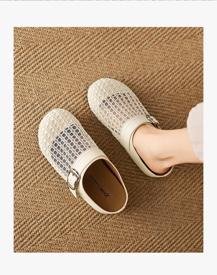 Dép sandal nữ quai chữ V đế tăng chiều cao, mũi trùm thoáng khí — LR12 Màu be chi tiết 10