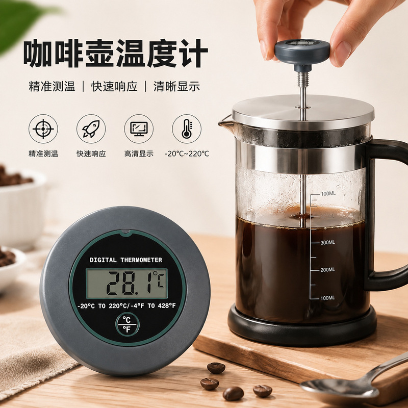 New Household Hand Pot Coffee Thermometer Stainless Steel Probe Coffee Pot Accessories Water Temperature Meter Kettle Thermometer