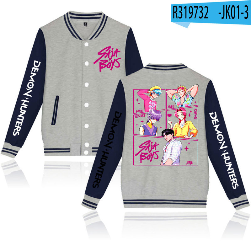 KPop Demon Hunters亚马逊速卖通2D烫画棒球服黑白撞色开衫外套|undefined