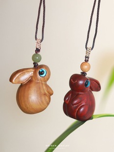 Rabbit Gigi Sandalwood Cute Rabbit Pendant Necklace Purple Sandalwood Black Cord Zodiac Year Sweater Chain