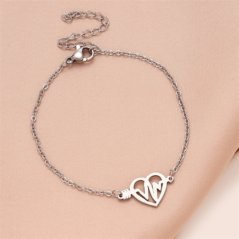 Stainless Steel Hollow Heart Heartbeat Heart Bracelet Heart-shaped Korean Style Simple Personalized Heart Pendant ECG Bracelet for Women