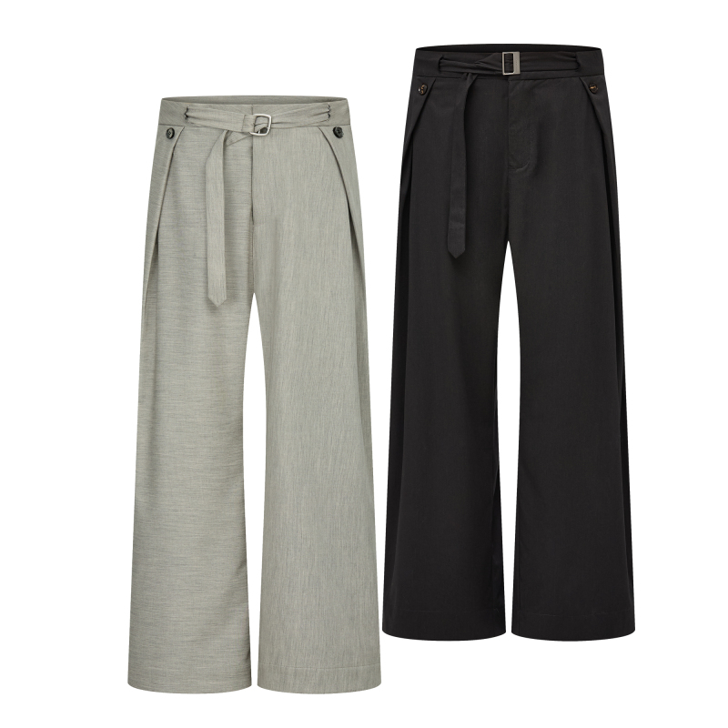 Taichiism Linen Pattern Casual Lightweight Summer Pleated Loose Robe'Meditation' Pants Breathable Wide-Leg Pants