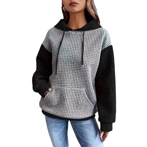Autumn and Winter European and American Fashion Hot Item: Loose, Casual, Color-Block Patchwork Pullover Hoodie—All-Match Sweatshirt Jacket for Women