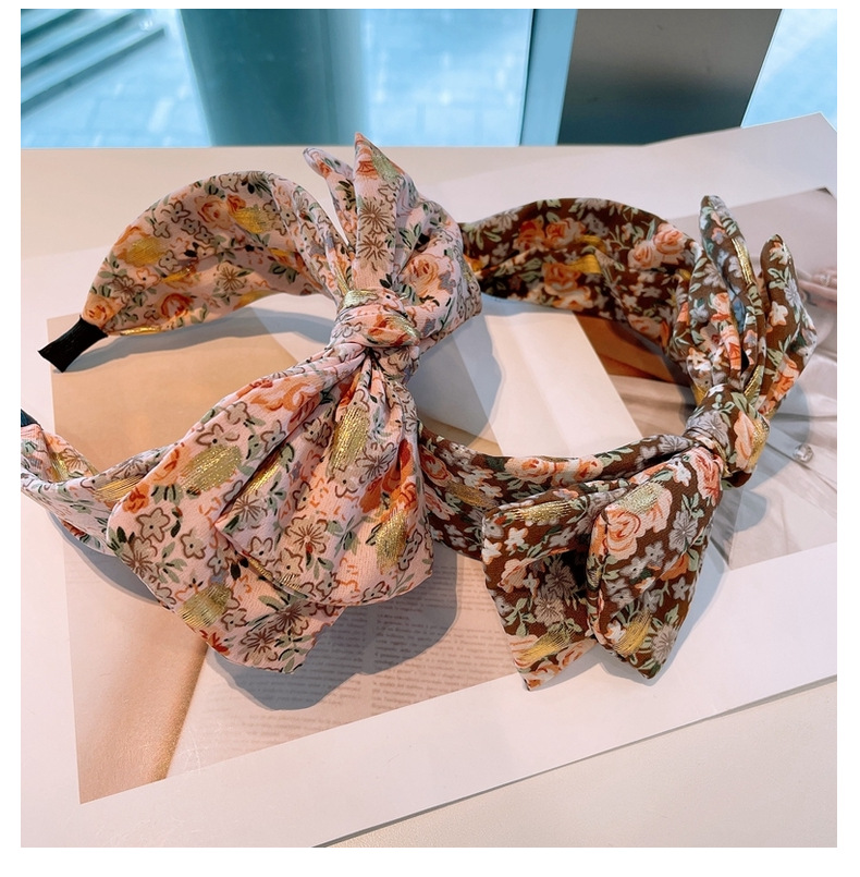 Retro Floral Double Bow Headband display picture 29