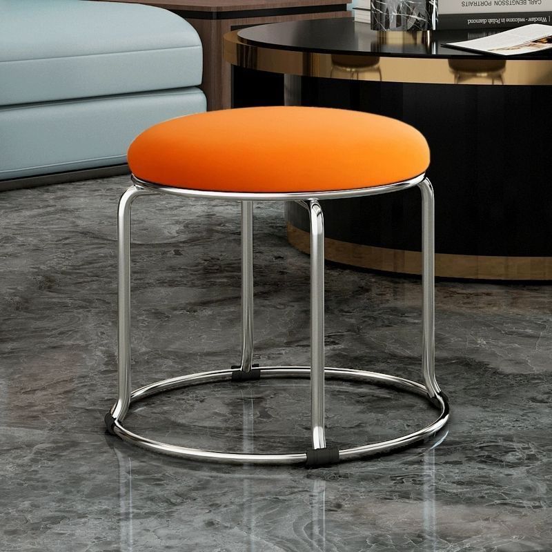 Low stool 32 height thick solid steel orange velvet