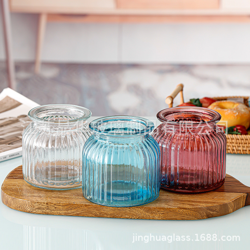 Fábrica al por mayor cosecha Festival gran boca calabaza decorativa botella de vidrio botella de almacenamiento jarra color florero corcho cubierta almacenamiento de calcio de sodio