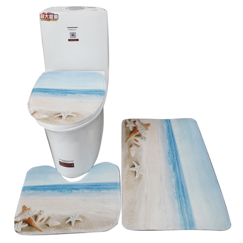 Factory Direct Sale Underwater World 3D Printed Toilet Mat Bathroom Mat Set of 3 Waterproof Bath Mat
