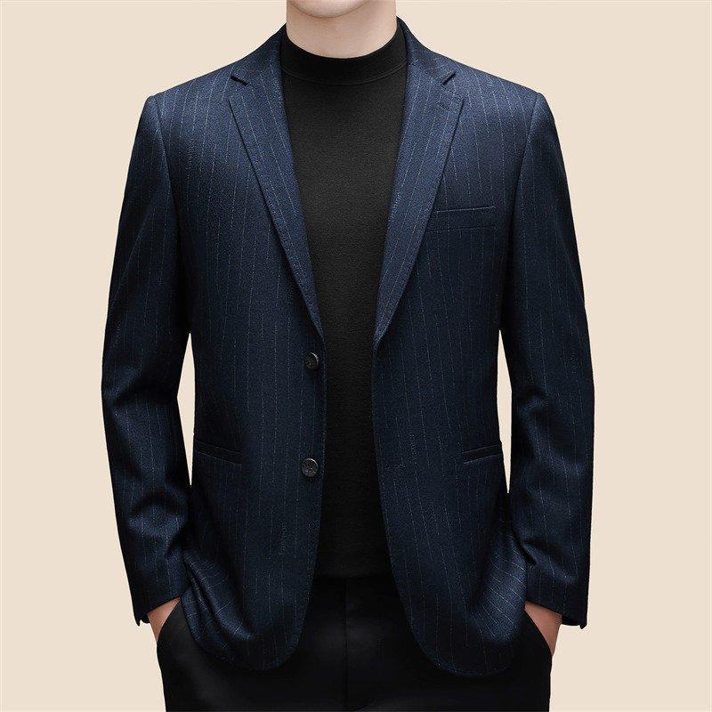 高级感羊毛西服男士2026秋冬季新款中年商务休闲条纹抗皱单西外套