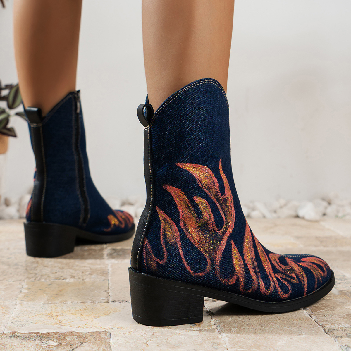 Herbst und winter frauen stiefel Runde kappe platz mit denim stiefeletten einfarbig frauen stiefel_voghion.com