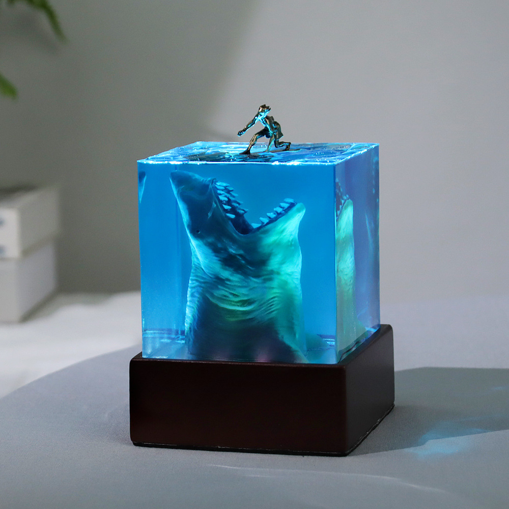  Marine Shark Surfer Micro Landscape Night Light Ornaments Crystal Epoxy Resin Crafts Trendy Creative